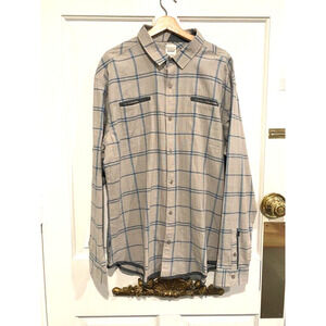 SPLIT CO USA long sleeve grey & blue checkered cotton shirt men's 2XL